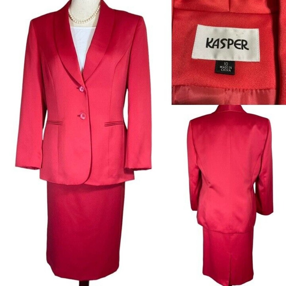 Kasper Raspberry Red Career Suit 2-Button Jacket & Skirt Gabardine $200
